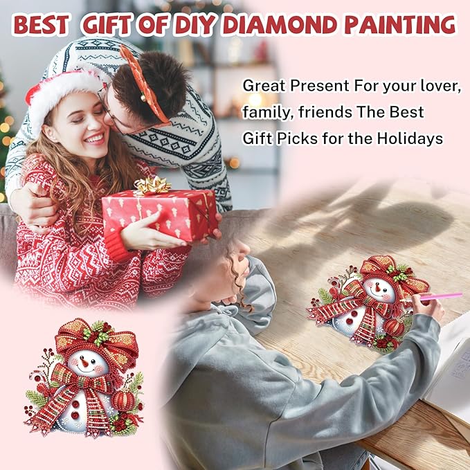 Bowetile Christmas Diamond Art Hanging Kits for Adults, Diamond Art Suncatchers Snowman, 5D Special Shape Diamond Painting Pendant Window Ornament Christmas Gifts for Home Door Wall Decor