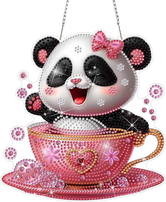 DOMROM Panda Diamond Art Hanging Kits for Adults Beginners, Special Shaped Crystal Diamond Painting Panda Pendant, DIY Diamond Art Suncatchers Animal for Home Garden Wall Decor Gift