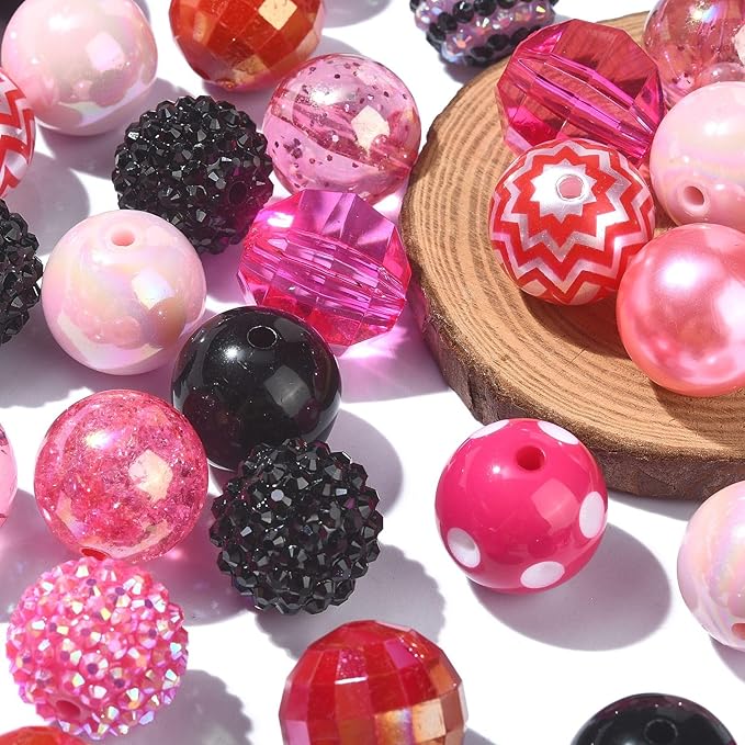 Ipotkitt 50 Pcs 19~20mm Acrylic Beads Sets Colorful Resin Bubblegum Round Spacer Beads Large Chunky Plastic Beads for Valentine's Day DIY Jewelry Decor