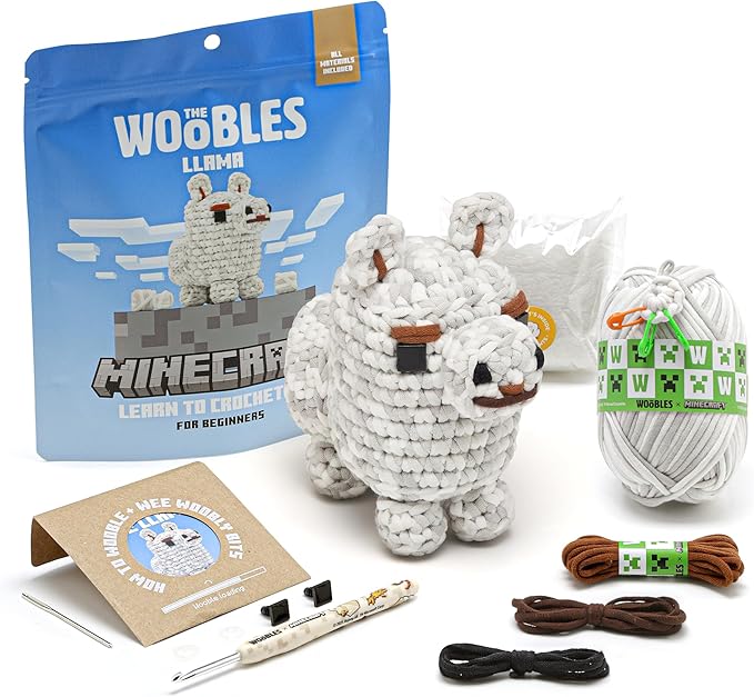 The Woobles Minecraft Crochet Kit – Beginner Crochet Kit for Adults and Young crafters, Easy Knitting Kit with Woobles Yarn, DIY Crafts, Crochet Animals, Minecrafts, Gift for Gamers & Crafters (Llama)