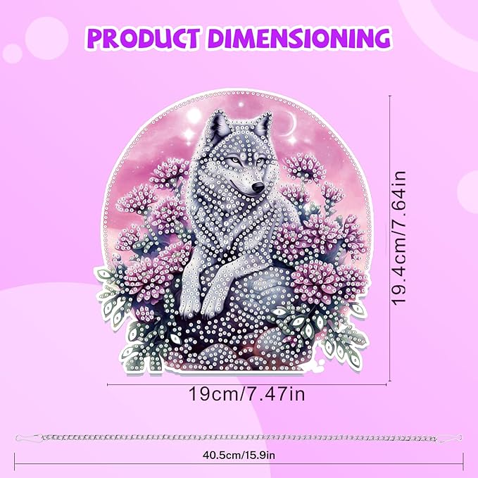 Bowetile Wolf Diamond Art Hanging Kits for Adults, 5D Special Shape Diamond Painting Flowers Pendant Kits, Gem Art Suncatchers Painting Window Ornament for Home Garden Wall Decor