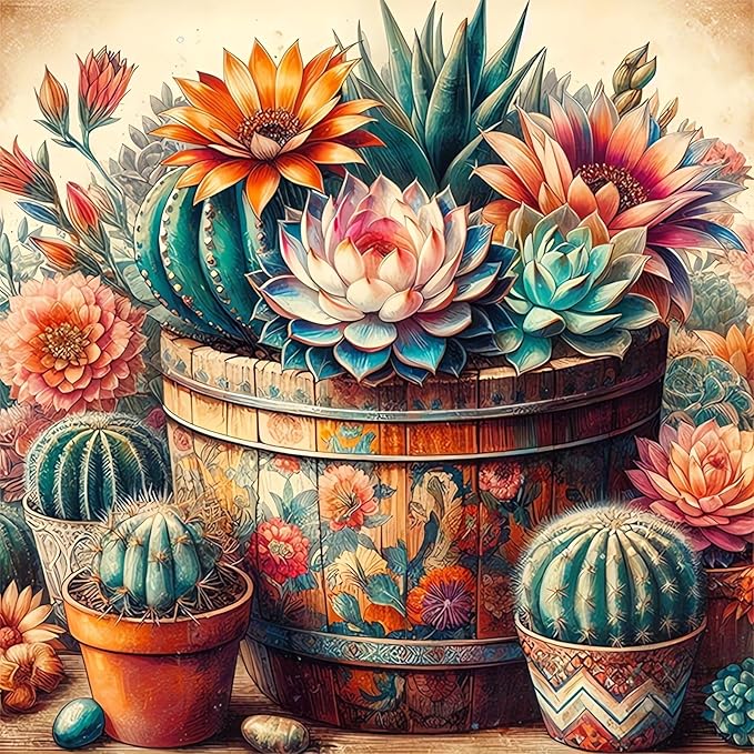 Succulent Diamond Art Kits for Adults, Cactus Diamond Painting for Beginners, Diamond Dot, Dimond Art Paintings Kit, Gem Painting Kit, Crafts for Adults, Crystal Art, Home Wall Decor Gifts (14x14inch)