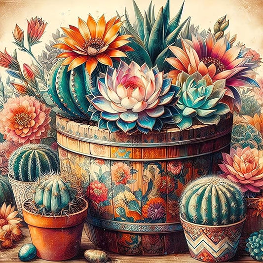 Succulent Diamond Art Kits for Adults, Cactus Diamond Painting for Beginners, Diamond Dot, Dimond Art Paintings Kit, Gem Painting Kit, Crafts for Adults, Crystal Art, Home Wall Decor Gifts (14x14inch)