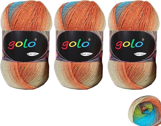 golo Wool Yarn for Hand Weaving 100g X 3 Cachemire Multicolor Rainbow Yarn