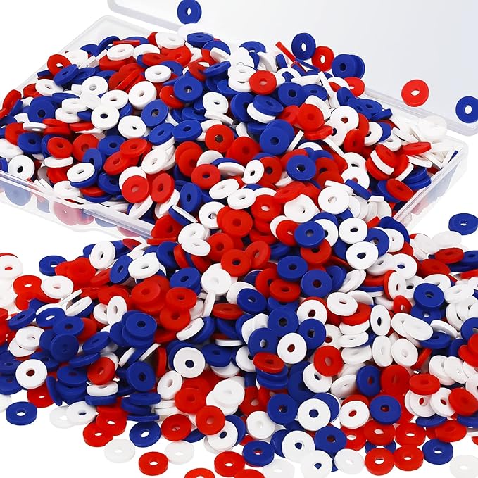 Batiyeer 3000 Pcs Red White and Blue Clay Beads Bracelet Making Kit 6 mm Patriotic 4th of July Spacer Beads Heishi Polymer Clay Bead for Necklace Earring Bracelet Making
