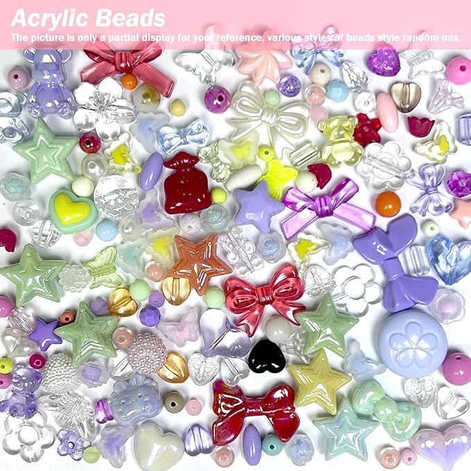 Assorted Acrylic Beads for Bracelet Making Kit, 150g Cute Beads for Keychain Making, Kandi Charms, Kawaii Jewelry Making, DIY Crafts