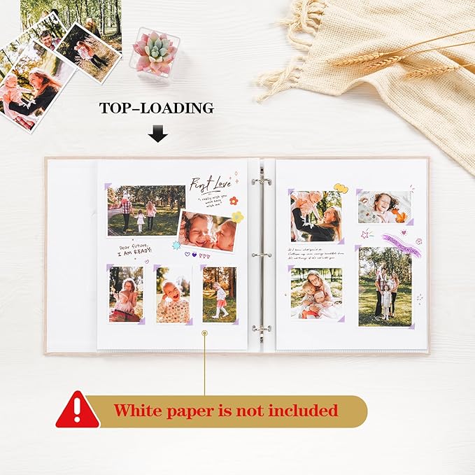 Mublalbum 8.5x11 Inch DIY Scrapbook Photo Album with 40 Plastic Sleeves 80 Pages Top-Loading Protectors, Linen Cover 3-Ring Binder for Baby Wedding Travel and DIY Projects (Beige)
