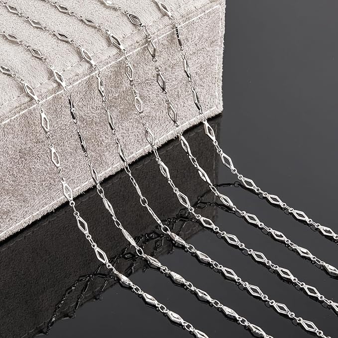 YOUBEIYEE 13 Feet Stainless Steel Chain for Jewelry Making Hollow Rhomboid Link Chain Necklace DIY for Women and Men Jewelry Making Chains Bulk