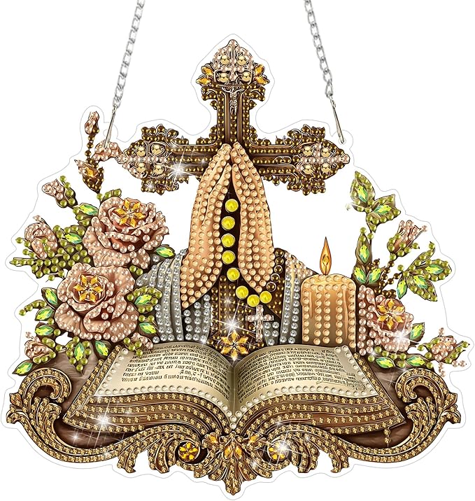 MAXBYE Diamond Art Kits Hanging Cross Pendant, DIY 5D Special Shaped Diamond Painting Craft Gem Art Rhinestone for Adults and Home Window Door Decor 8×8 Inch