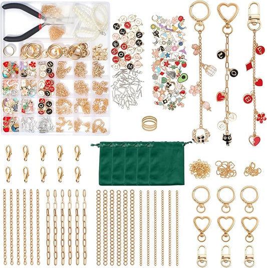 DIY Keychain Making Kit - 313 Pcs Lip Gloss Keychain Making Set with Alphabet Charms, Jewelry Pliers, Gold Chains & Storage Pouch | Perfect Gifts for Women, Mom, Best Friend | Group Craft Activities