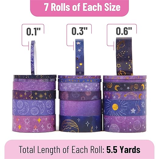 Mr. Pen- Washi Tape Set, 21 Rolls, Outer Space Design, Decorative With Measure Tape, Scrapbook Washi for Journaling, Craft