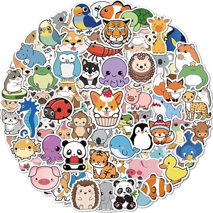 100 pcs animal stickers for kids, cute water bottle stickers for kids waterproof, vinyl laptop kid sticker pack, kid classroom prizes for elementary students