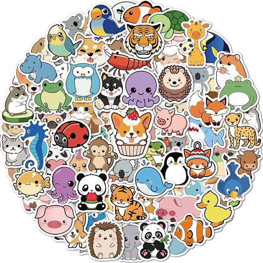 100 pcs animal stickers for kids, cute water bottle stickers for kids waterproof, vinyl laptop kid sticker pack, kid classroom prizes for elementary students