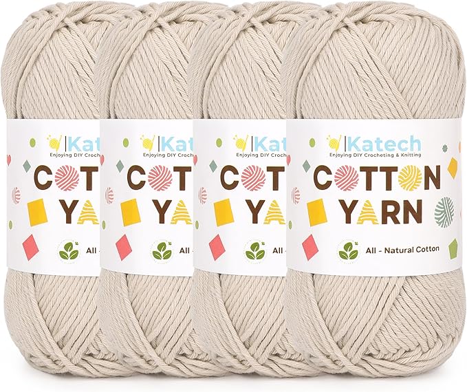 Katech 1OO% Cotton Yarn for Crocheting & Knitting-4 Pack of 100g/3.52 oz-4 Medium (Worsted) Cotton Crochet Yarn-Soft & Breathable-Ideal for Dishcloths, Baby Clothes, Potholders & Summer Projects(A)