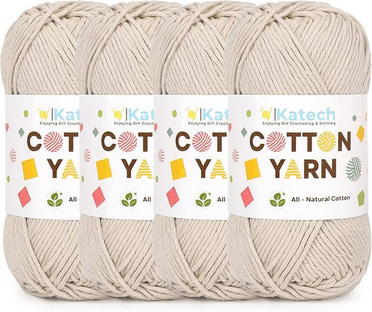 Katech 1OO% Cotton Yarn for Crocheting & Knitting-4 Pack of 100g/3.52 oz-4 Medium (Worsted) Cotton Crochet Yarn-Soft & Breathable-Ideal for Dishcloths, Baby Clothes, Potholders & Summer Projects(A)
