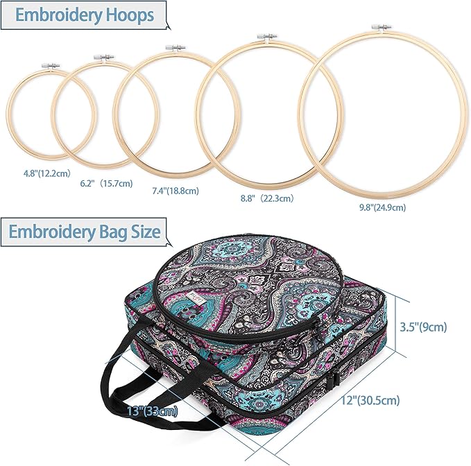 LoDrid Embroidery Kit, Embroidery Project Bag with Embroidery Kit, Portable Craft Carry Case with Starter Kit, Embroidery Supplies Storage Bag and Cross Stitch Kits for Beginners, Adults, Totem