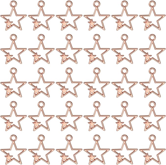 uxcell 100Pcs Alloy Open Bezel Pendants, Star Open Back Hollow Frame Pendant Geometric for Resin Jewelry Making Earrings Necklace Bracelet DIY, Rose Gold