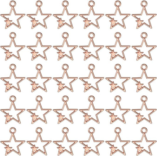 uxcell 100Pcs Alloy Open Bezel Pendants, Star Open Back Hollow Frame Pendant Geometric for Resin Jewelry Making Earrings Necklace Bracelet DIY, Rose Gold