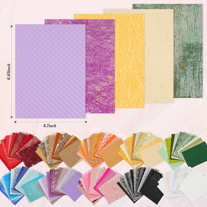 160 Sheets Textured Scrapbook Paper and Mesh Fabric Assorted Set, 10 Color Schemes Mixed Handmade Craft Mulberry Special Paper for Scrapbooking Junk Journaling Supplies, 4.7x6.69 Inch