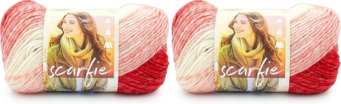 Lion Brand Yarn Scarfie Yarn, 1 Count (Pack of 2), Red/Cream