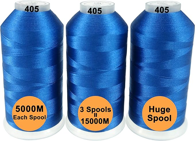 New brothreads - 40 Options- Various Assorted Color Packs of Polyester Embroidery Machine Thread Huge Spool 5000M for All Embroidery Machines -3xBlue