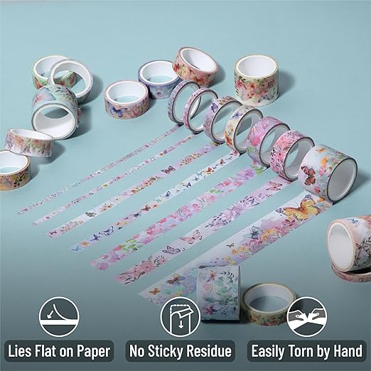 Mr. Pen- Washi Tape Set, 20 Rolls, Assorted Sizes, Watercolor Butterfly Design, Washi Tape for Journaling