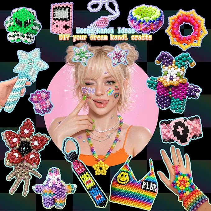 12000Pcs Pony Beads Kit, 40 Colors Rainbow Rave Kandi Beads for Bracelets Friendship with Neon Glow Beads Bulk for Hair Braiding DIY Jewelry Making Craft Kits (Shock Resistant Stackable Box, 9.2lb)