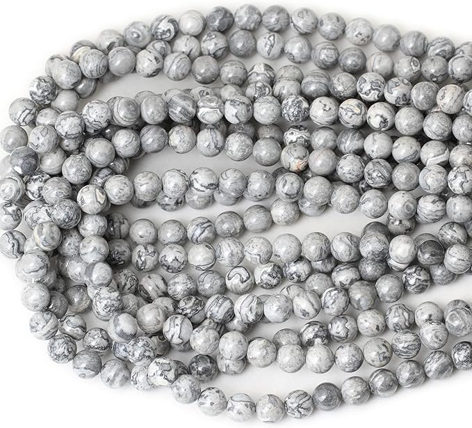 cheavian 45pcs 8mm natural map stone round loose beads for jewelry making diy findings 1 strand 15"
