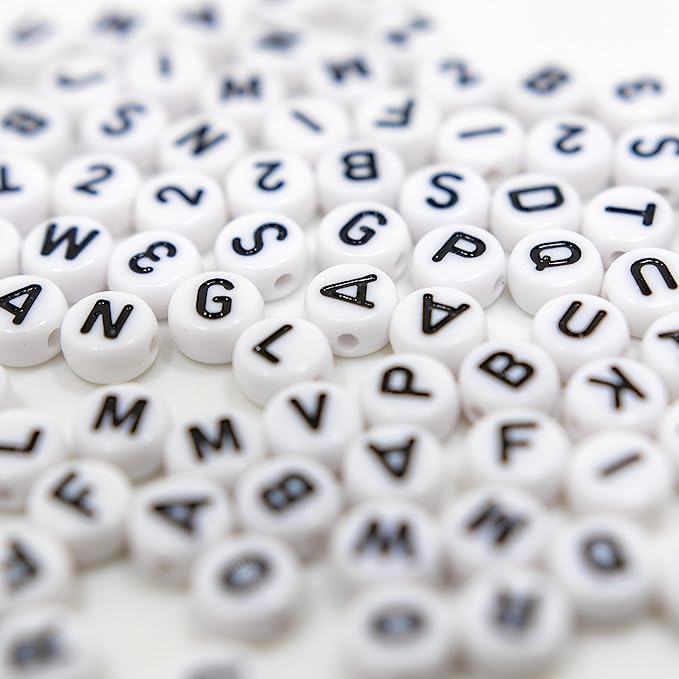 1450Pcs Acrylic 4x7mm Round Letter Beads Number Beads Kits Alphabet A-Z 0-9 for Friendship Bracelets Making Jewelry (White and Numbers)