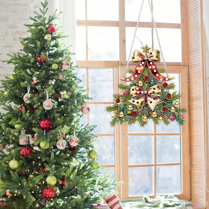Genius maker Christmas Tree Diamond Art Hanging Kits for Adults, Diamond Painting Pendant Kits, DIY Acrylic 5D Special Shaped Crystal Diamonds Gem Art Painting Ornament for Home Wall Decor Gift