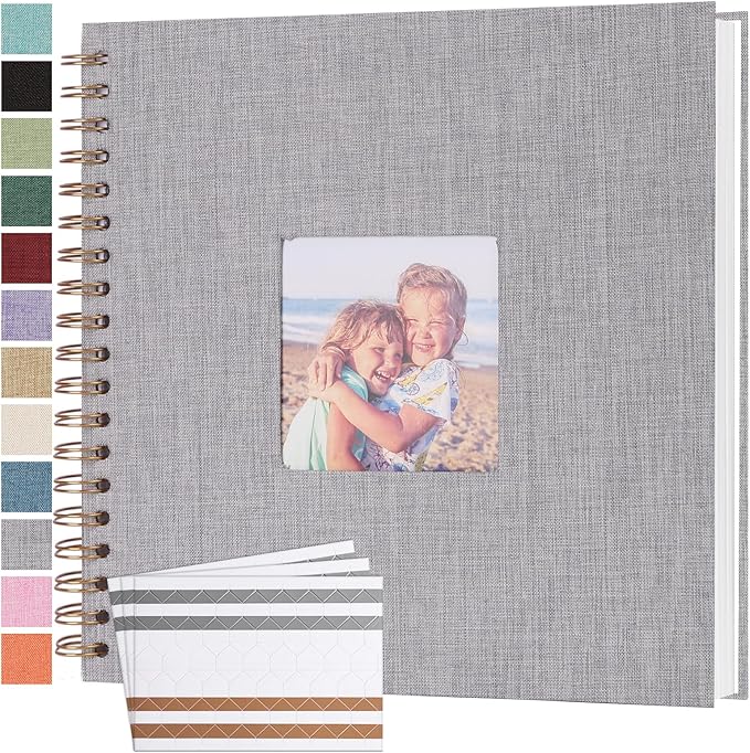 Scrapbook Photo Album 10x10 Inches 40 Pages Hardcover Kraft Paper Linen Cover Scrap Book Memory Book DIY Scrapbook Albums for Wedding Baby Boyfriend Travel Anniversary Family, Grey