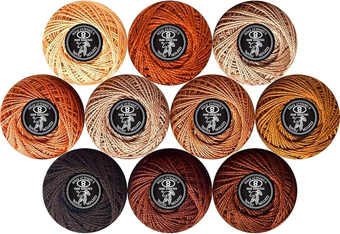 colored bird Crochet Thread 10 Balls Size 8 for Crochet Cross Stitch Needlepoint Hand Embroidery (caffee Series)