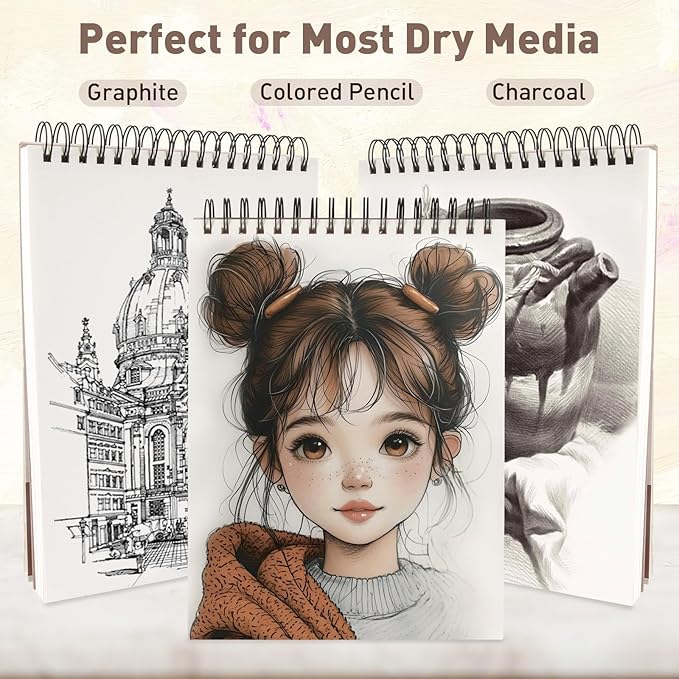 umriox 9" x 12" sketch book, 2-pack sketch pad (100 sheets each), top spiral bound sketchbook, acid-free drawing paper, art drawing pad for artists, students and designers