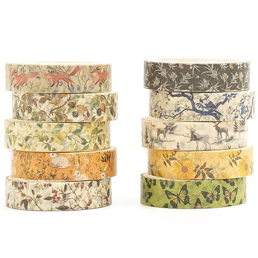 10 Rolls Skinny Washi Tape Set Texture Arts Adhesive Tapes Basic Patterns Decorative Masking Tape Sets for Craft, Kids, Scrapbook, DIY, Gift Wrapping (Style Five)