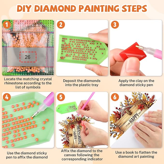 Bowetile Happy Thanksgiving Diamond Art Hanging Kits for Adults, Fall Diamond Art Suncatchers, 5D Special Shape Diamond Painting Pendant Window Ornament Gifts for Home Garden Door Wall Decor