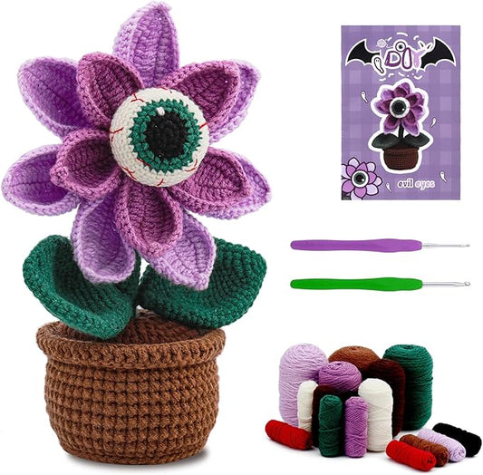 kgxulr Crochet Kit, Big-Eyed Knitting Kit for Beginner, Crochet Starter Kit for Complete Beginners Adults, Crocheting Knitting Kit with Step-by-Step Video Tutorials