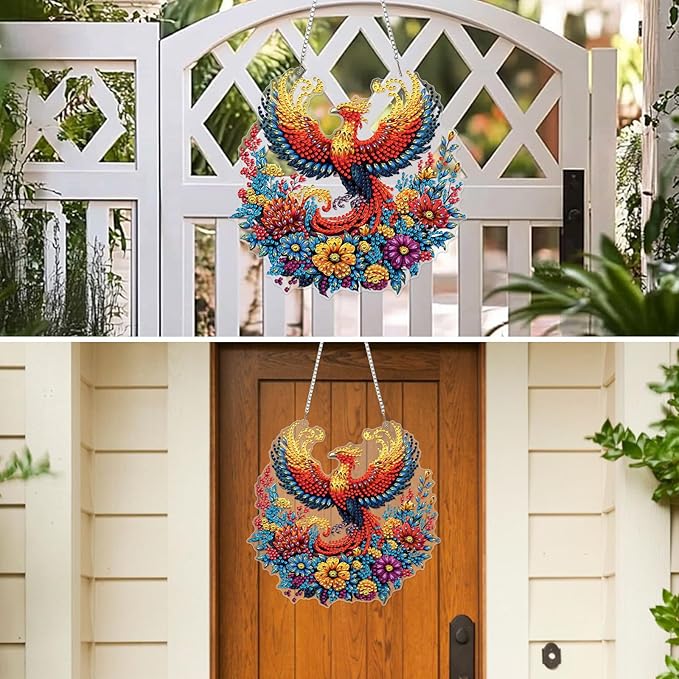 MXJSUA Phoenix Diamond Art Hanging Kits for Adults Beginners, DIY Acrylic Special Shaped Crystal Animals Diamond Gem Art Pendant Drills Painting Ornament for Home Wall Decor and Gift