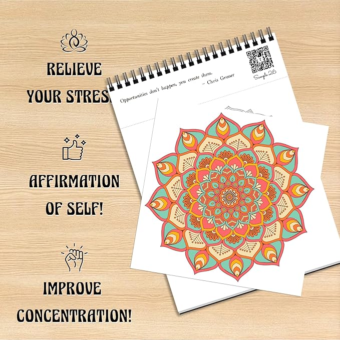 TIEFOSSI Relaxing Coloring Book, for Adults to Relax and Relieve Anxiety,160 GSM 60 Original Tearable Mandala Patterns Designs, Gift for Adult Women Men