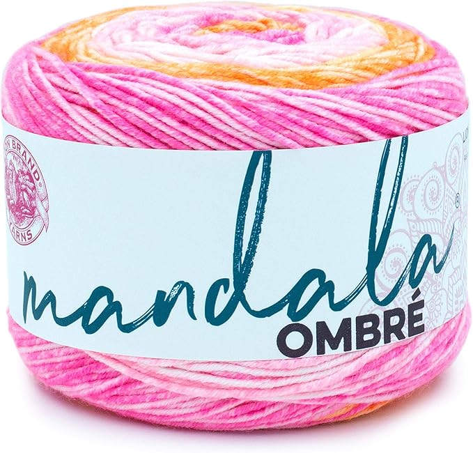 Lion Brand Yarn, Mandala Ombré Variegated Yarn for Crocheting, Knitting, and Crafts, Serene, 1 Pack, Soft, Acrylic Fiber for Cozy Blankets, Worsted Weight Sweaters and Colorful Shawls