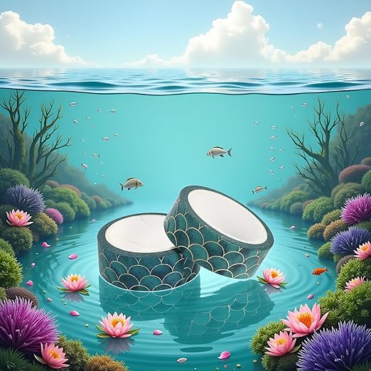 2pcs Green Washi Tape Decorative Masking Adhesive Tape，Oriental Aesthetics Mermaid Fish Scale Tape for DIY Crafts Gift Wrapping Planners Arts and Crafts Tape Adhesives,Arts and Crafts Tape,Adhesives