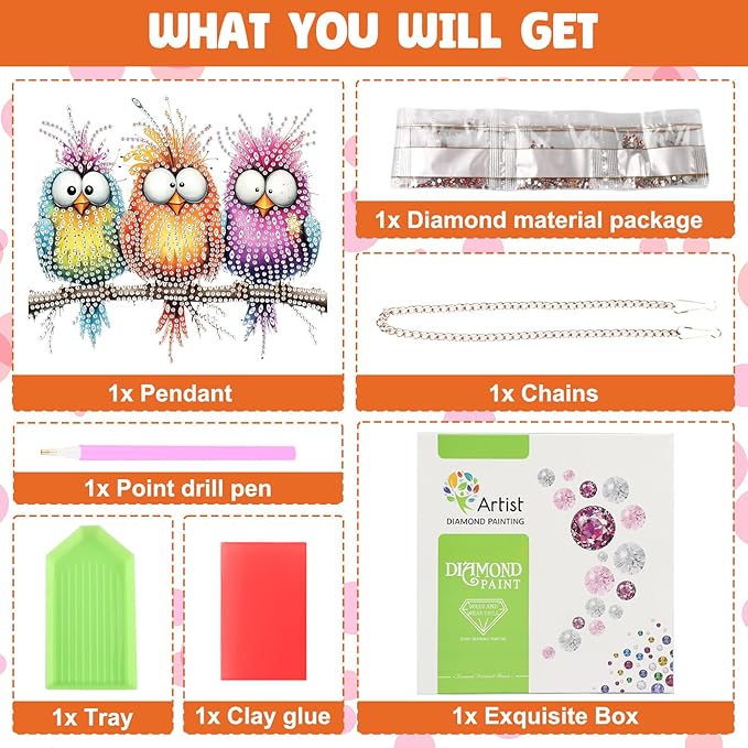 NAIMOER Funny Birds Diamond Art Hanging Kits for Adults 5D Special Shaped Rhinestone, DIY Acrylic Diamond Art Painting Window Pendants Home Garden Wall Hanging Ornament Kits, Double Sided