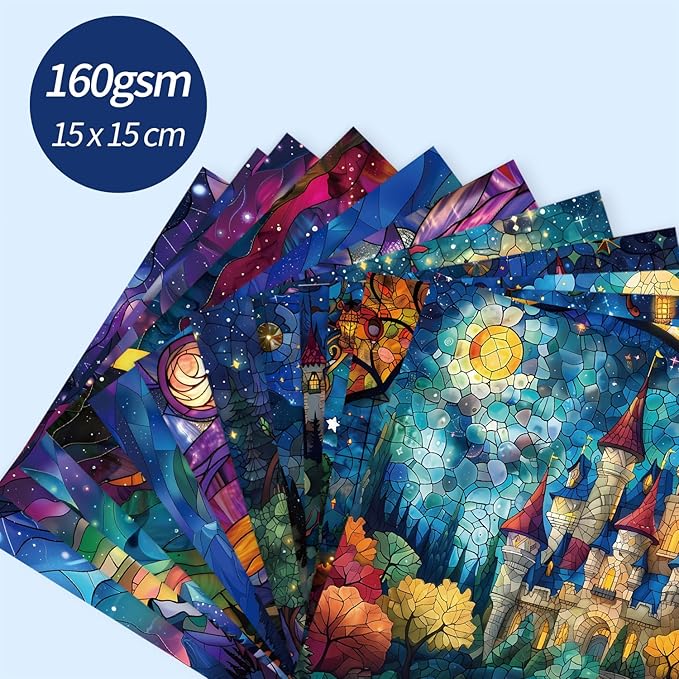 6x6" 160gsm cardstock Single Sided Scrapbooking 24 Papers Pad vintage decoupage scrapbook kit patterned paper junk journal supplies journaling supply scrap paper crafting.Stained Glass