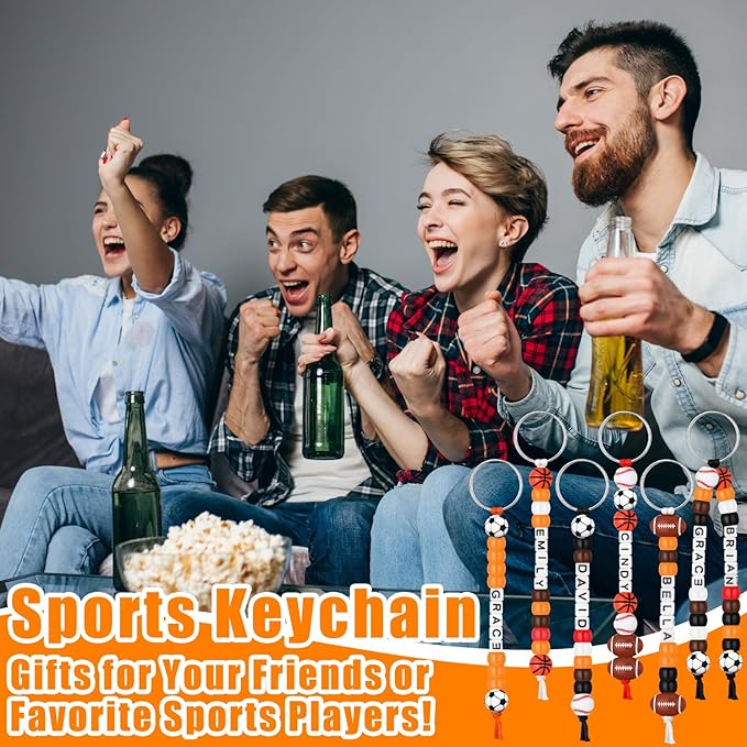 Landical 564 Pcs Sports Keychain Making Kit DIY Baseball Basketball Football Soccer Bead Keychain Craft Adjustable Letter Bead Sport Party Favor Gift Backpack Accessories Holiday Decor(Retro Color)
