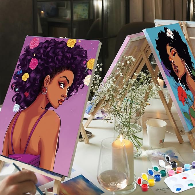 Ctosree 12 Pack Pre Drawn Canvas Kit for Painting Sip and Art Paint Kit for Adults Pre Painted Canvas Party Favors for DIY Holiday Party Date Night Gifts(Flower Lady,10 x 8 Inch)