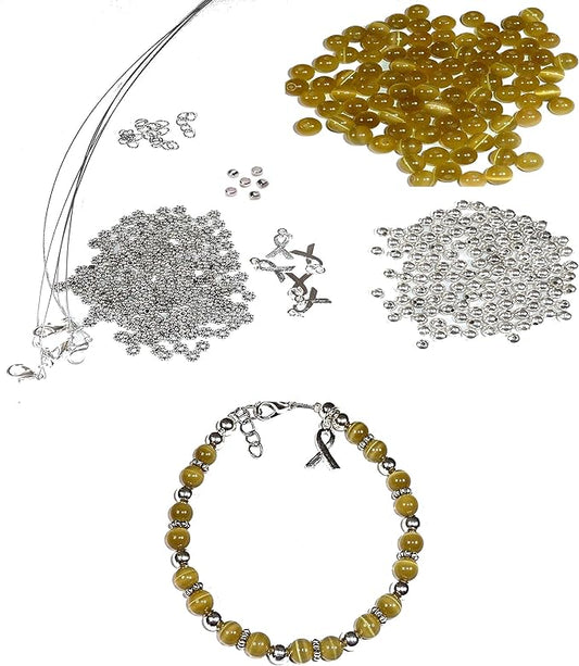 Hidden Hollow Beads DIY Craft Beading Kit, Everything to Make Cancer Awareness Bracelets, Uses Wire, Crimps and Clasps, Fundraising and Gifts (Childhood Cancer - Golden - Makes 5)