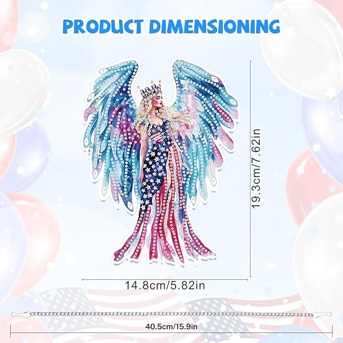 Bowetile Independence Day Fairy 5D Diamond Art Hanging Kits for Adults, 4th of July Diamond Painting USA Window Pendant Kits, Special Shape Gem Art Suncatcher Ornament for Home Garden Wall Decor