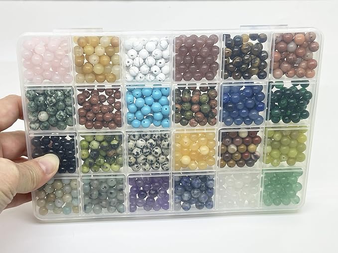 Yephac 960pcs 6mm Natural Stone Beads, Round Crystals Bead Genuine Real Stones, Gemstone Beads Kit Charms for Bracelets Jewelry Making,Box Packed(24 Colors,6mm)