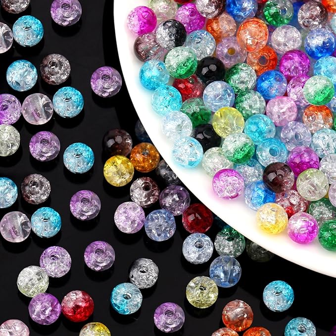 bonny boxx 500pcs 8mm smooth cracked mix color acrylic round beads, plastic resin bubblegum balls chunky gumball beads for necklace and bracelet making, crafting supplies