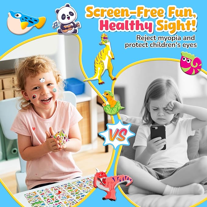 sinceroduct 3200+ 3d puffy stickers, 64 unique sheets ultimate kids sticker, kids‘s preschool sticker sheets for reward, craft, scrapbooking,gifts including animal, fruits, dinosaurs, cars and more.