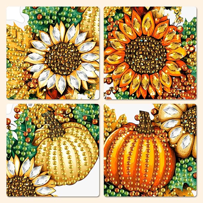 MXJSUA Halloween Special Shaped Hanging Pumpkins Wreath Diamond Painting Art Kits for Adults, Crystal Rhinestone Acrylic Gem Art Sunflowers Pendant Ornaments Kit for Home Decor and Gift 7.7*7.7 Inch